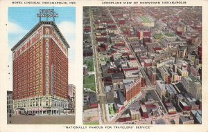 INDIANAPOLIS INDIANA~HOTEL LINCOLN-AEROPLANE VIEW OF DOWNTOWN~1940s POSTCARD