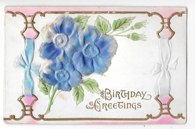 Birthday Greetings Air Brushed Silk Flowers Vntage Postcard