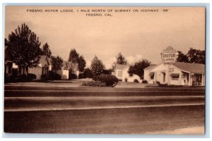 c1950 Fresno Motor Lodge Motel Restaurant Entrance Roadside Fresno CA Postcard