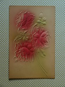 Vintage Air Brushed Postcard Pink Roses Embossed, 1907