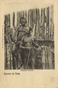 belgian congo, Armed Native Bazoko Natives, Spear (1900s) Postcard