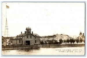 1914 US Life Saving Station Building View  Manistee MI RPPC Photo Postcard 