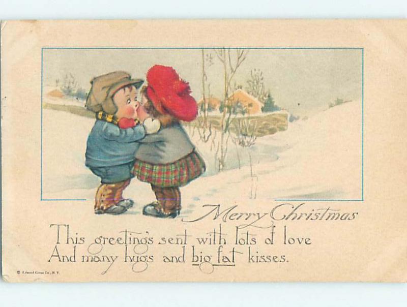 Pre-Linen christmas CHUBBY BOY AND GIRL HAVING A BIG FAT KISS HQ6306