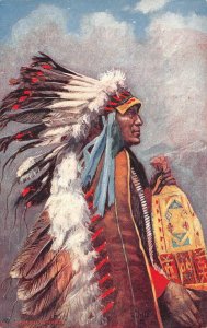 BRULE INDIAN CHIEF STRANGER HORSE PEACE PIPE RAFAEL TUCK POSTCARD (c. 1907)