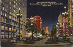 Washington Boulevard Detroit Michigan Linen Postcard C125