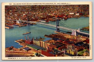 Vintage New Jersey Postcard - Delaware River Bridge  Camden  1943