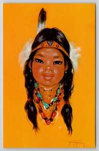 Native American Indian Girl Prairie Flower By Gerda Christtoffersen Postcard L21