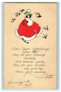 c.1910 Volland Art Deco New Year Poem Vintage Postcard P51