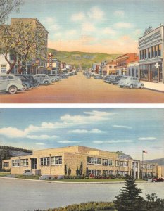 2~Postcards Raton, NM New Mexico   SECOND STREET SCENE & HIGH SCHOOL  ca1940's