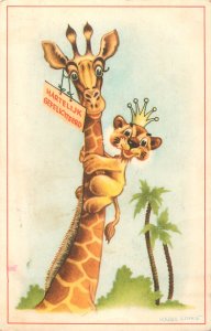 Comic giraffe & lion caricature greetings postcard Netherlands by Karel Links