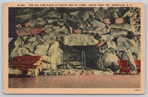 Postcard Asheville North Carolina NC Grove Park Inn Fireplace 1930s Linen View