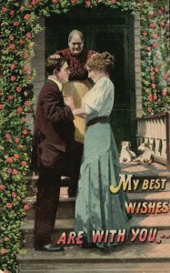 Vintage Postcard 1911 My Best Wishes Are With You.  Man & Woman Together in Love