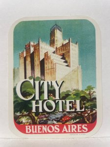 City Hotel Buenos Aires Luggage Label Argentina Vintage Art Deco Ephemera