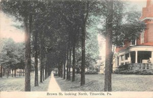 BROWN STREET LOOKING NORTH TITUSVILLE PENNSYLVANIA FLAG CANCEL POSTCARD 1908