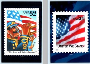 2 Postcards PATRIOTIC U.S. STAMPS ~ Stars and Stripes United We Stand 4x6