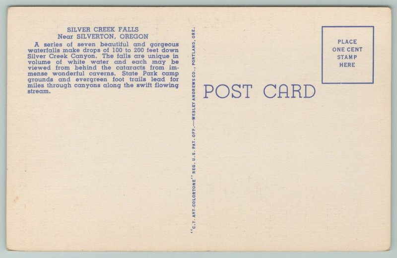 Salem Oregon~Falls of Silver Creek~Vintage Postcard