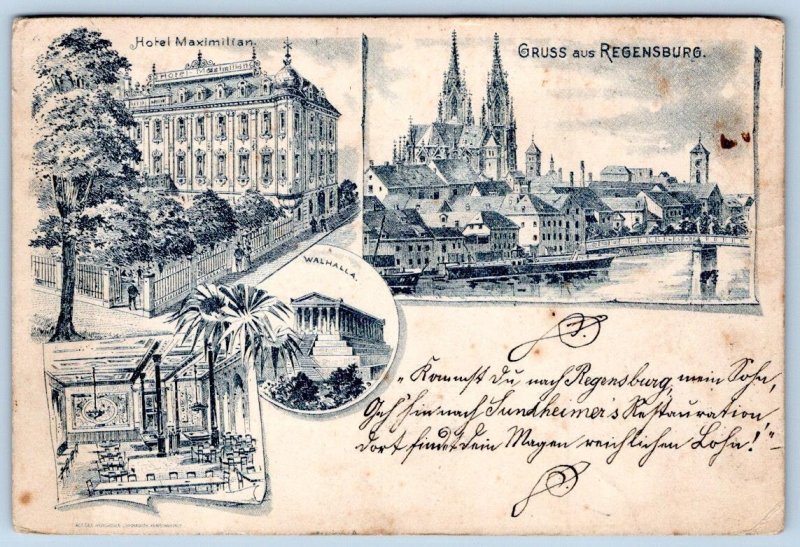 GRUSS AUS GREETINGS FROM REGENSBURG GERMANY POSTCARD 1890's