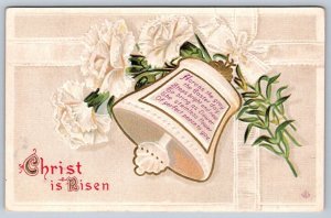 Christ Is Risen, Bell, Carnations, Poem, Antique Embossed Greetings Postcard