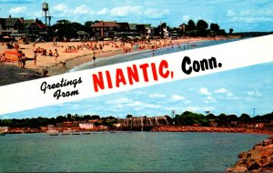 Connecticut Greetings From Niantic Showing Crecent Beach and Niantin Bay