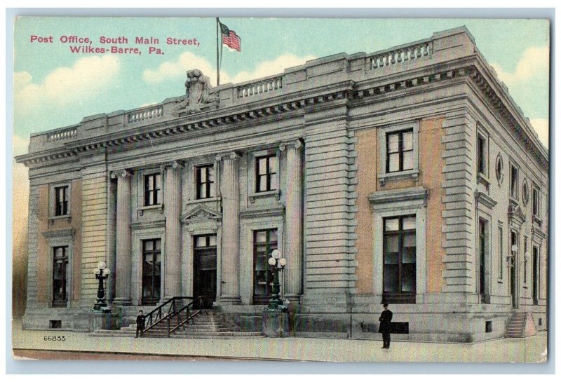 Wilkes-Barre Pennsylvania Postcard Post Office South Main Street Building c1910