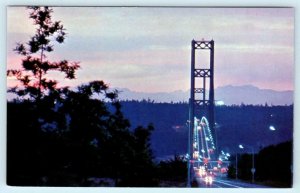 TACOMA, Washington WA ~ Dusk TACOMA NARROWS BRIDGE c1960s Postcard