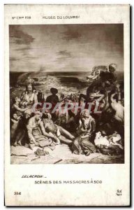 Old Postcard Scenes From Delacroix Massacre At Chios Musee du Louvre Paris