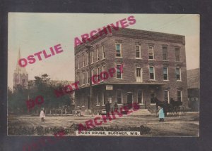 Bloomer WISCONSIN RPPC 1909 UNION HOUSE Hotel HAND-COLORED nr Chippewa Falls WI