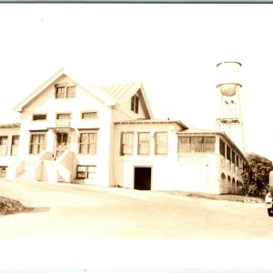 c1930s Memorial Building RPPC Water Tower Real Photo Postcard Crane? Ford A44