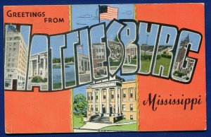 Hattiesburg Mississippi ms LARGE LETTERS letter linen postcard