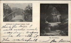Waban MA Approach to School Camp & Waterfall c1905 Postcard