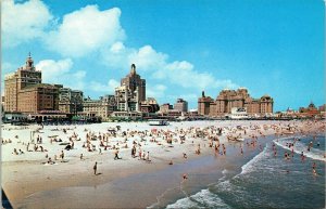 Atlantic City NJ New Jersey Skyline Swimming Sunbathing VTG Postcard UNP Unused 