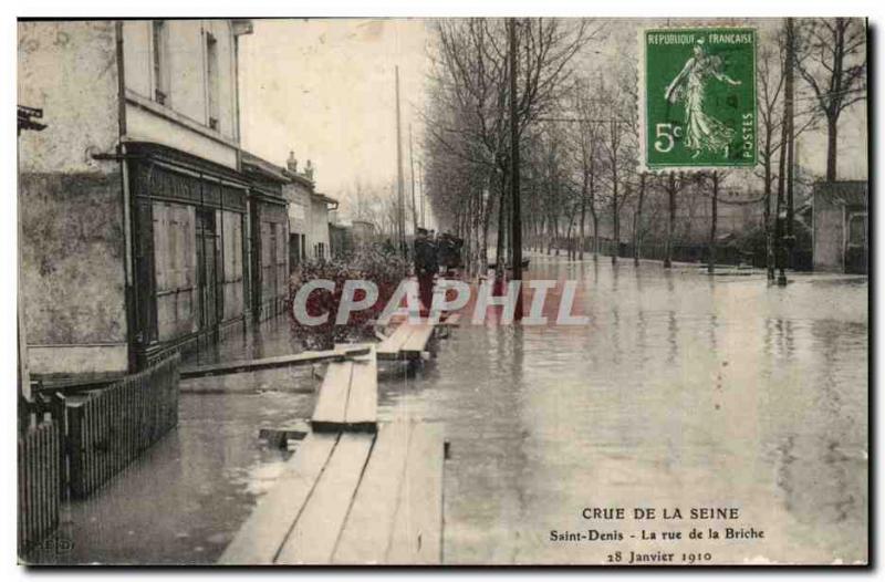 Crue of the Seine Paris Old Postcard Floods Saint Denis Street Briche