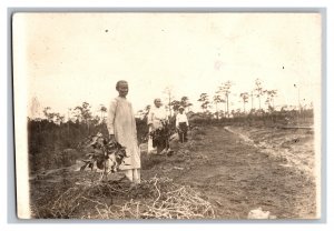 Vintage Postcard Foreign Workers In The Field Trimmed Real Photo Card RPPC 