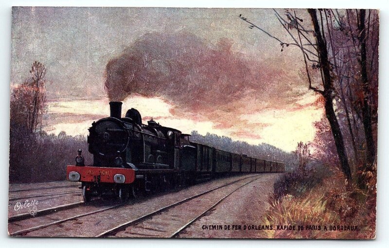 c1912 CHEMIN DE FER D'ORLEANS RAPIDE DE PARIS A BORDEAUX TUCK POSTCARD P1021