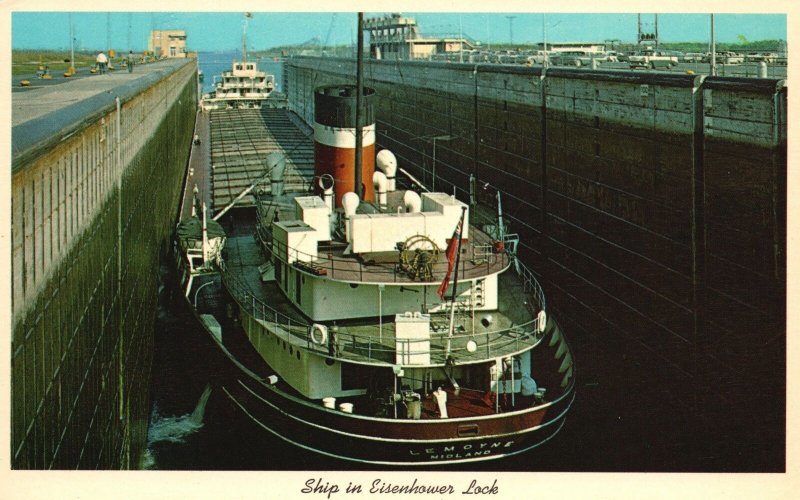 Vintage Postcard 1920's Ship in Eisenhower Billion Dollar St. Lawrence Seaway