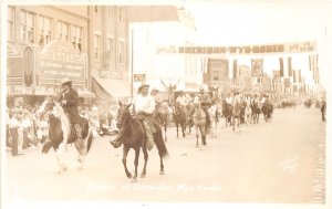 H7/ Sheridan Wyoming Postcard RPPC c30s O'Neill Rodeo Theatre Parade