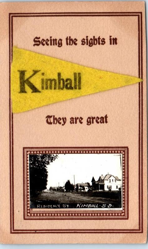 RPPC  KIMBALL, SD South Dakota  STREET SCENE & PENNANT 1913   Postcard