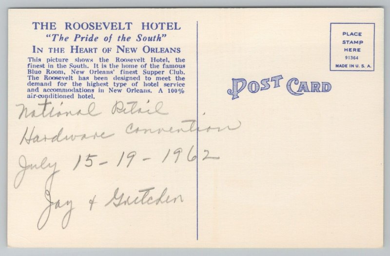 Hotel & Resort~Roosevelt Hotel Home Blue Room New Orleans~Vintage Postcard 