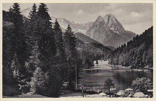 Germany Garmisch-Partenkirchen Riessersee mit Zugspitzmassiv Real Photo