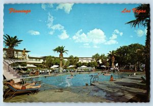 Las Vegas Nevada Postcard Flamingo Hotel Swimming Pool View 1960 Vintage Antique