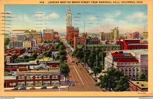 Ohio Columbus Looking West On Broad Street From Memorial Hall 1945 Curteich