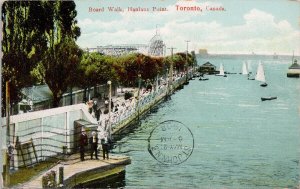 Toronto ON Board Walk Hanlans Point 1908 Lower Cambridge NB Cancel Postcard H37