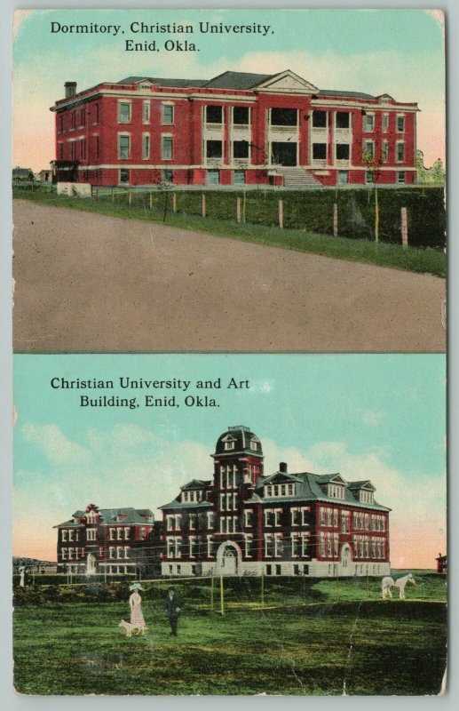 Enid Oklahoma~Christian University Dormitory~Art Building~Lady & Dog~1912 PC 