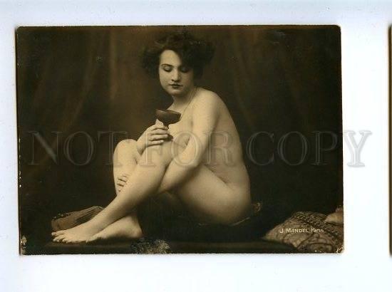 128962 NUDE Woman BELLE w/ Glass Vintage PHOTO MANDEL PC#1