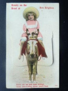 Merseyside NEW BRIGHTON 12 Image NOVELTY Girl & Donkey PULL-OUT c1915 Postcard