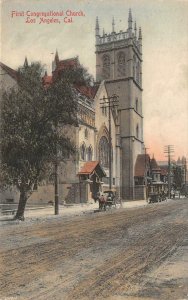 First Congregational Church, Los Angeles, CA 1908 Hand-Colored Vintage Postcard