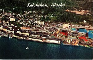 Ketchikan Alaska Aerial View Salmon Capital World Fishing Anchorage Postcard UNP 