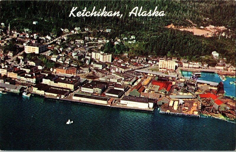 Ketchikan Alaska Aerial View Salmon Capital World Fishing Anchorage Postcard UNP 