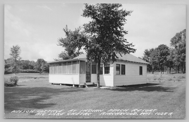Birchwood WI Screened-In Porch @ Nelson Cottage @ Indian Beach Resort~RPPC c1950 