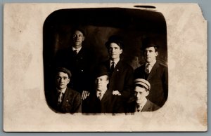 Postcard RPPC La Crosse WI c1909 Studio Photo of 6 Men RPO Cancel Train 22 R.P.O